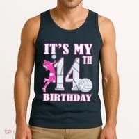 ItS My 14th Birthday Girl Volleyball Theme 14 Year Old Tank Top thumb 3