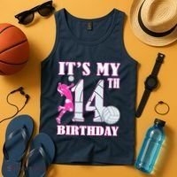 ItS My 14th Birthday Girl Volleyball Theme 14 Year Old Tank Top thumb 4
