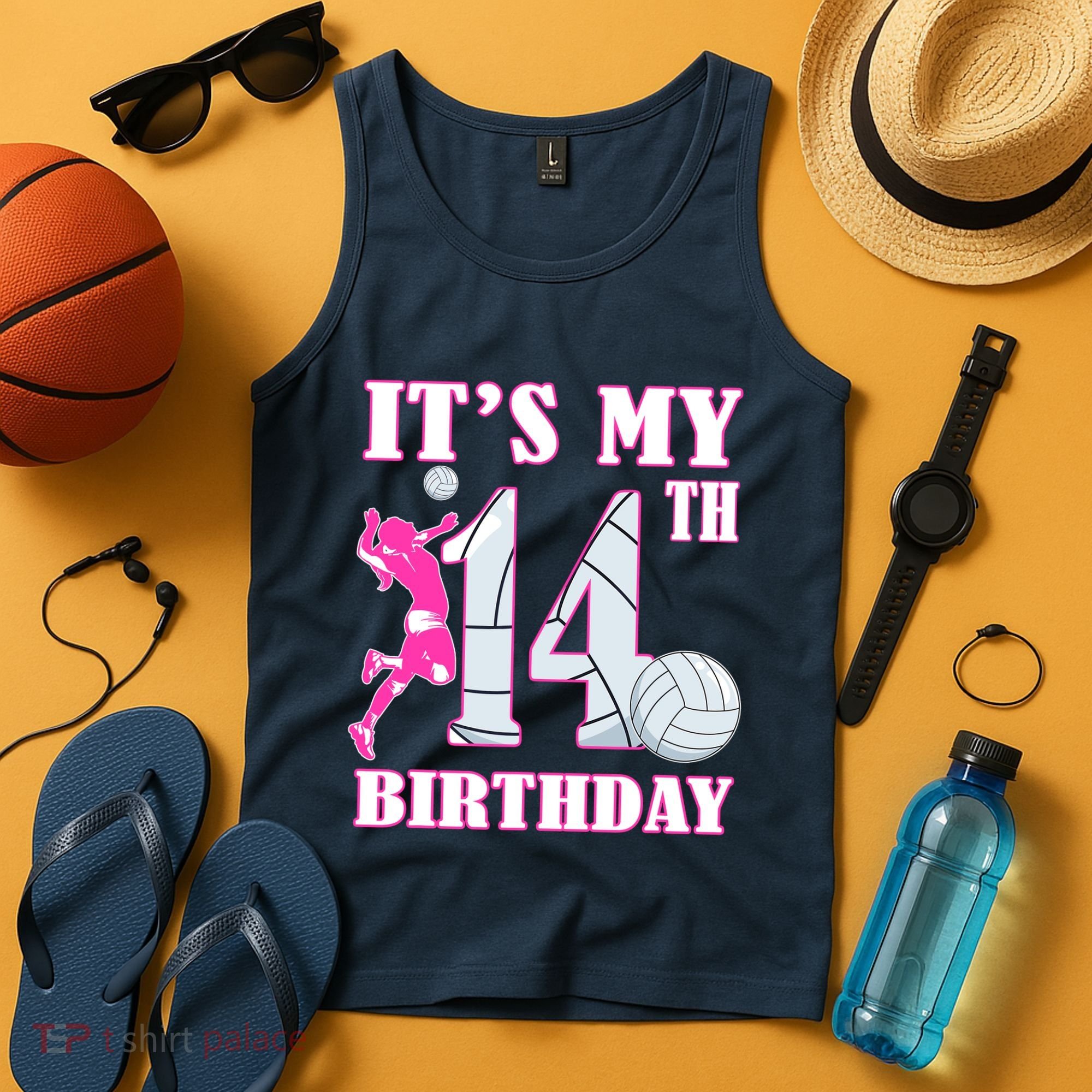 ItS My 14th Birthday Girl Volleyball Theme 14 Year Old Tank Top