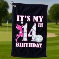 ItS My 14th Birthday Girl Volleyball Theme 14 Year Old Golf Towel thumb 1