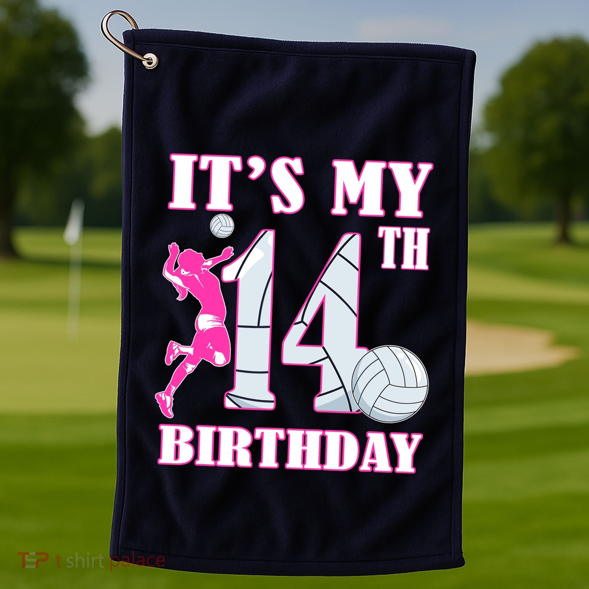 ItS My 14th Birthday Girl Volleyball Theme 14 Year Old Golf Towel