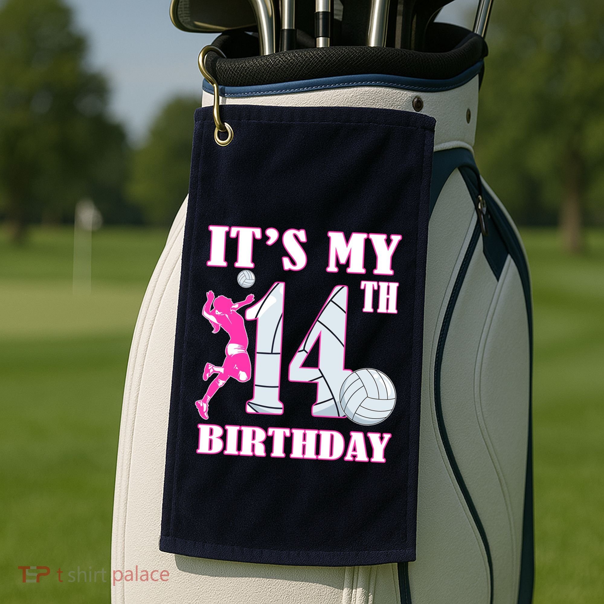 ItS My 14th Birthday Girl Volleyball Theme 14 Year Old Golf Towel