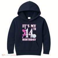 ItS My 14th Birthday Girl Volleyball Theme 14 Year Old Kids Hoodie thumb 0