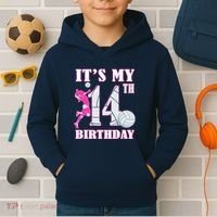 ItS My 14th Birthday Girl Volleyball Theme 14 Year Old Kids Hoodie thumb 2