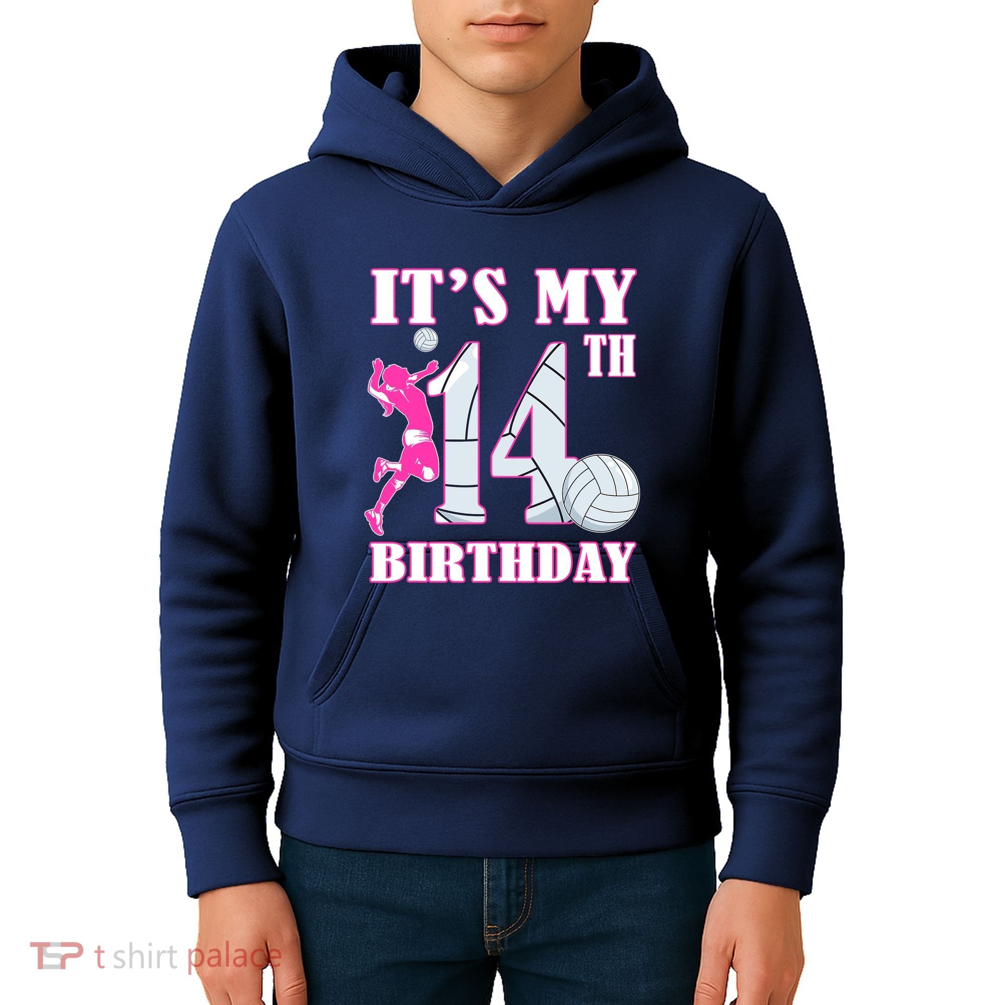 ItS My 14th Birthday Girl Volleyball Theme 14 Year Old Kids Hoodie