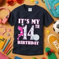 ItS My 14th Birthday Girl Volleyball Theme 14 Year Old Kids T-Shirt thumb 3
