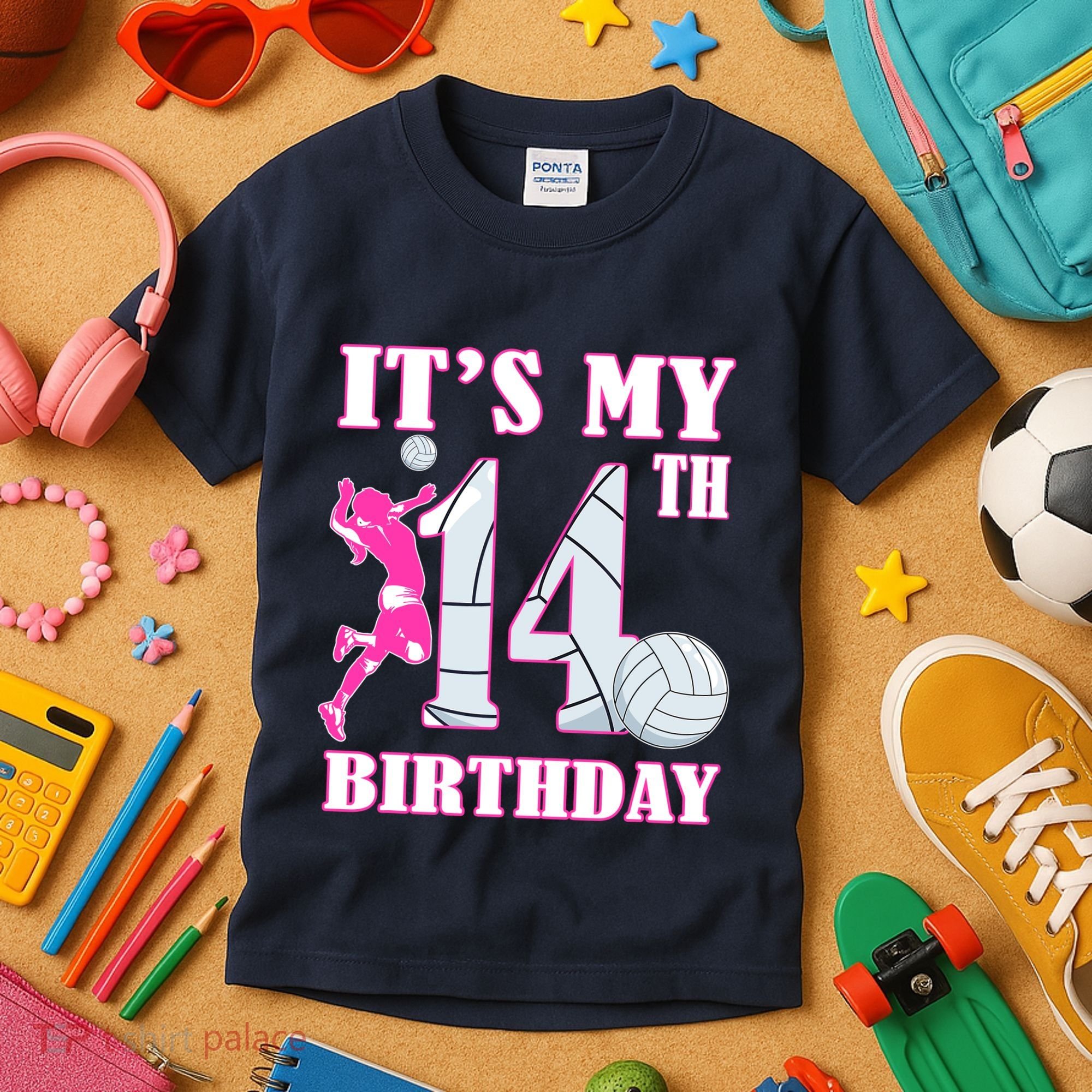 ItS My 14th Birthday Girl Volleyball Theme 14 Year Old Kids T-Shirt