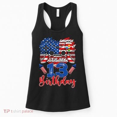 Its My 13th Birthday 13 Years Old July 4th Gamer Controller Women's Tank Top