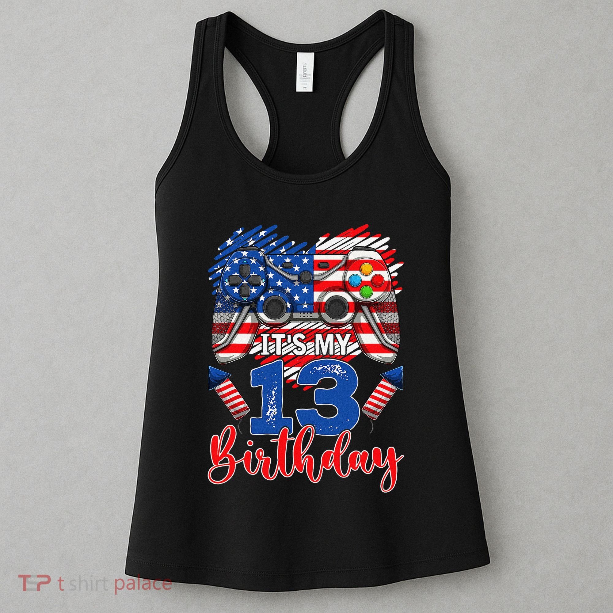 Its My 13th Birthday 13 Years Old July 4th Gamer Controller Women's Tank Top