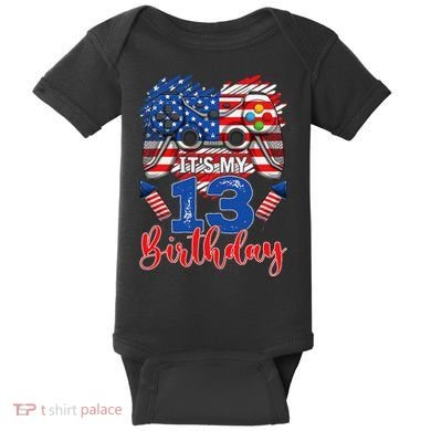 Its My 13th Birthday 13 Years Old July 4th Gamer Controller Baby Bodysuit