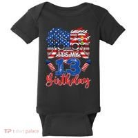 Its My 13th Birthday 13 Years Old July 4th Gamer Controller Baby Bodysuit thumb 0