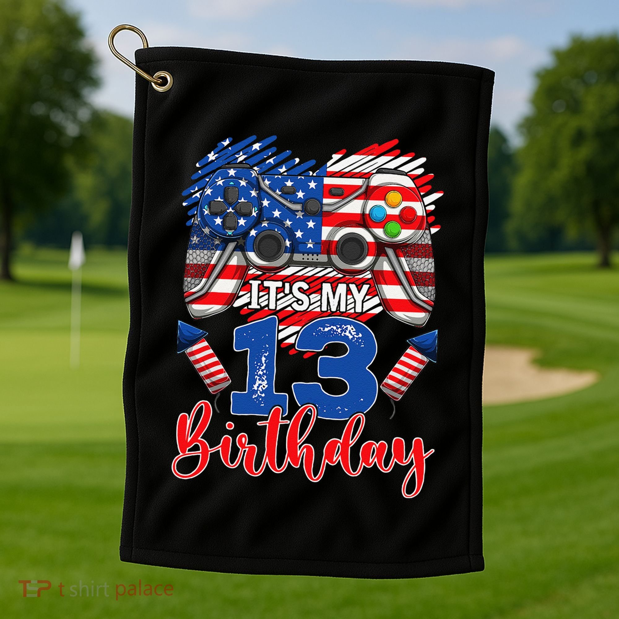Its My 13th Birthday 13 Years Old July 4th Gamer Controller Golf Towel