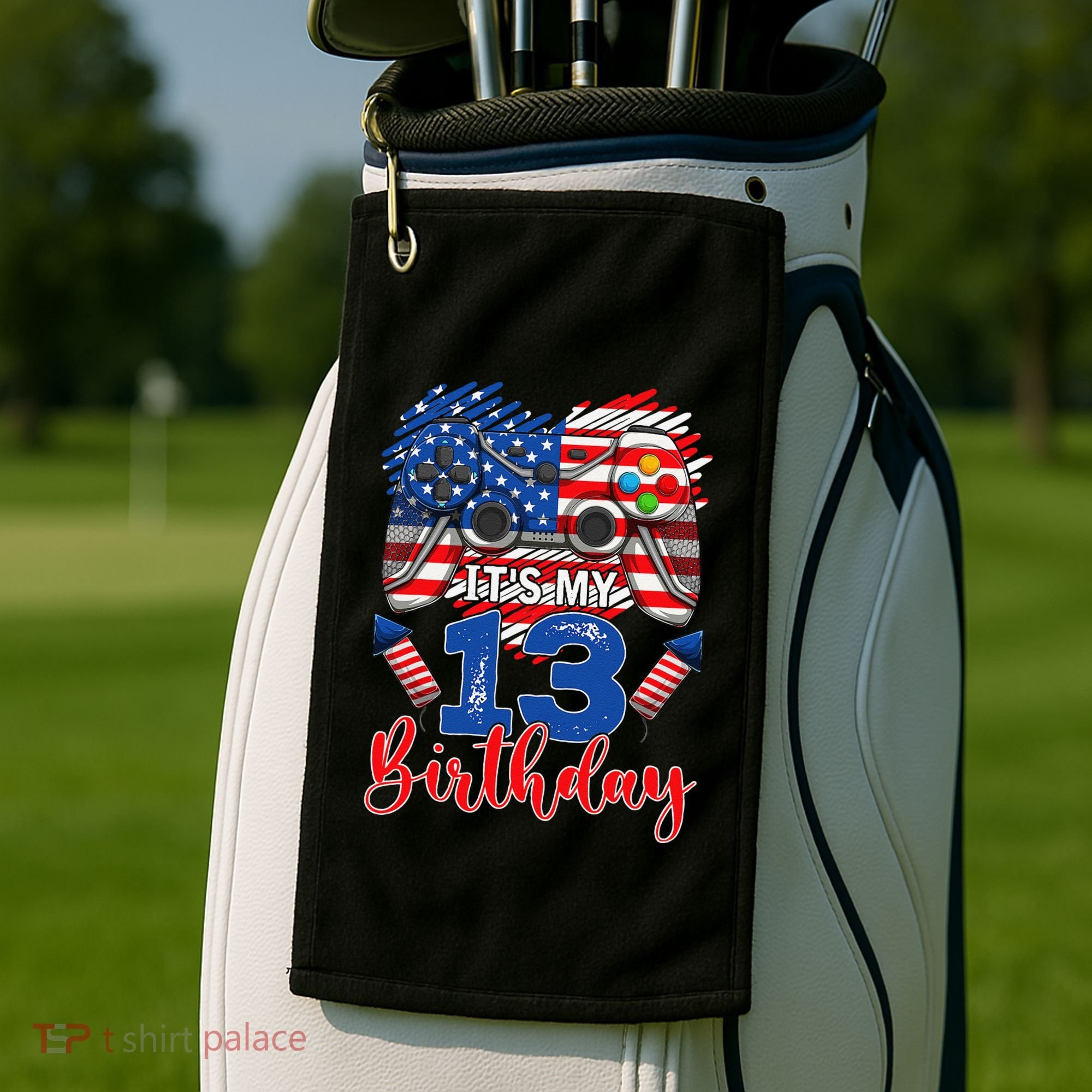 Its My 13th Birthday 13 Years Old July 4th Gamer Controller Golf Towel