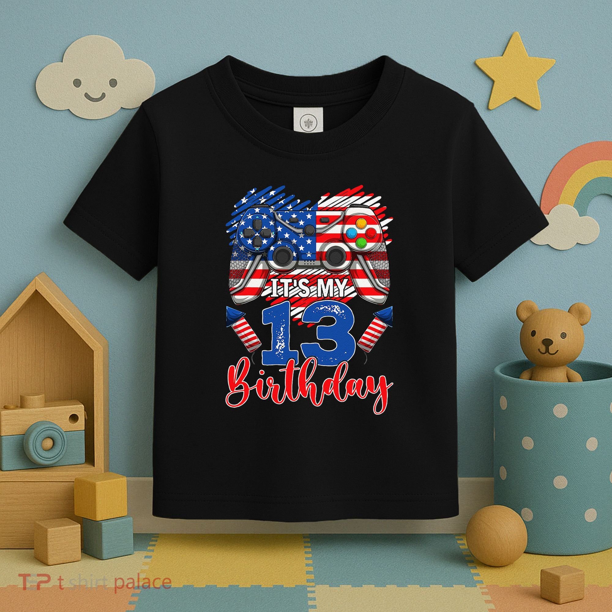Its My 13th Birthday 13 Years Old July 4th Gamer Controller Toddler T-Shirt