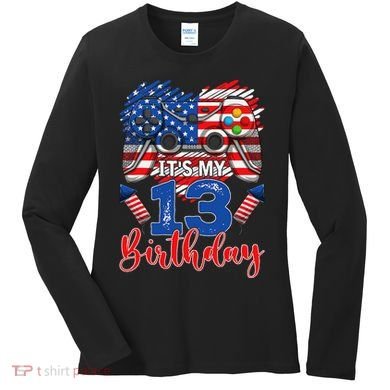 Its My 13th Birthday 13 Years Old July 4th Gamer Controller Women's Long Sleeve Shirt