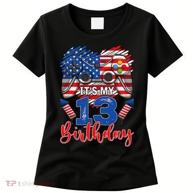 Its My 13th Birthday 13 Years Old July 4th Gamer Controller Women's T-Shirt