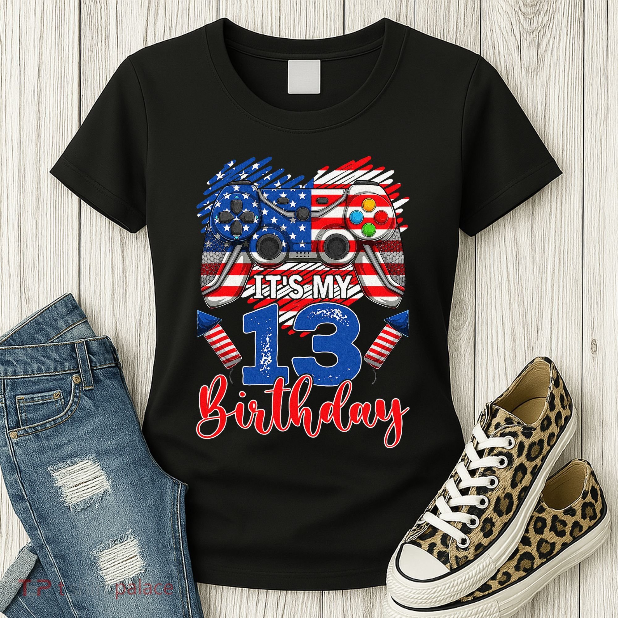 Its My 13th Birthday 13 Years Old July 4th Gamer Controller Women's T-Shirt