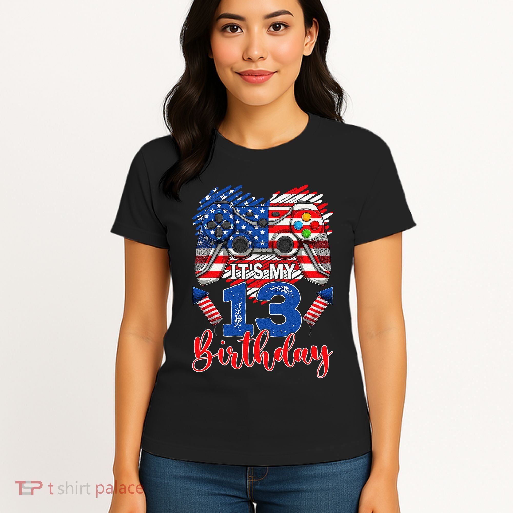 Its My 13th Birthday 13 Years Old July 4th Gamer Controller Women's T-Shirt