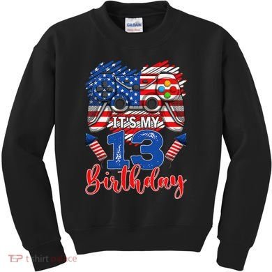 Its My 13th Birthday 13 Years Old July 4th Gamer Controller Kids Sweatshirt