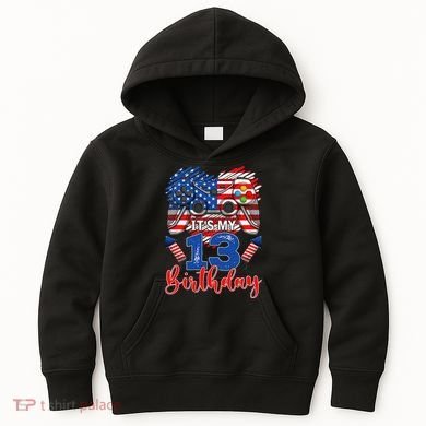 Its My 13th Birthday 13 Years Old July 4th Gamer Controller Kids Hoodie