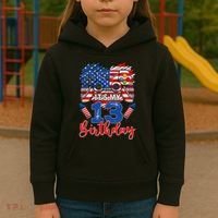 Its My 13th Birthday 13 Years Old July 4th Gamer Controller Kids Hoodie thumb 3