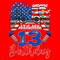 Its My 13th Birthday 13 Years Old July 4th Gamer Controller Santa Hat thumb 1
