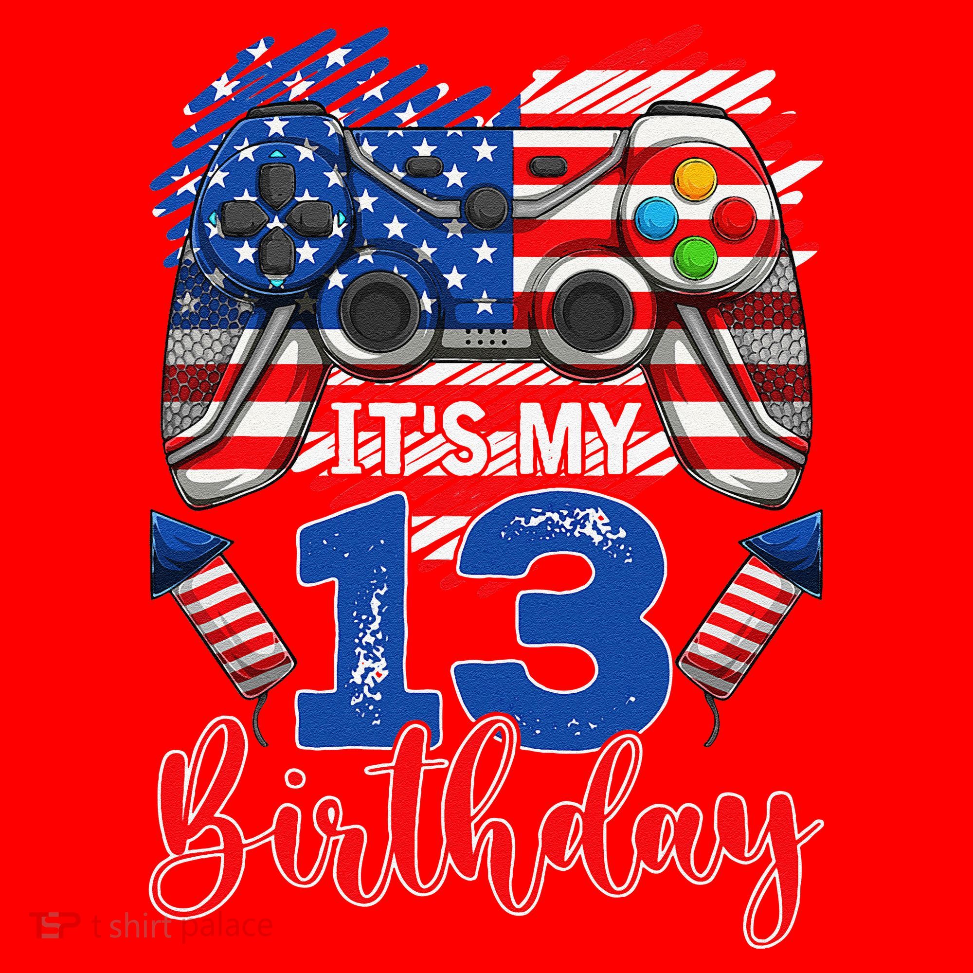 Its My 13th Birthday 13 Years Old July 4th Gamer Controller Santa Hat