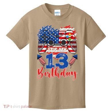 Its My 13th Birthday 13 Years Old July 4th Gamer Controller Kids T-Shirt