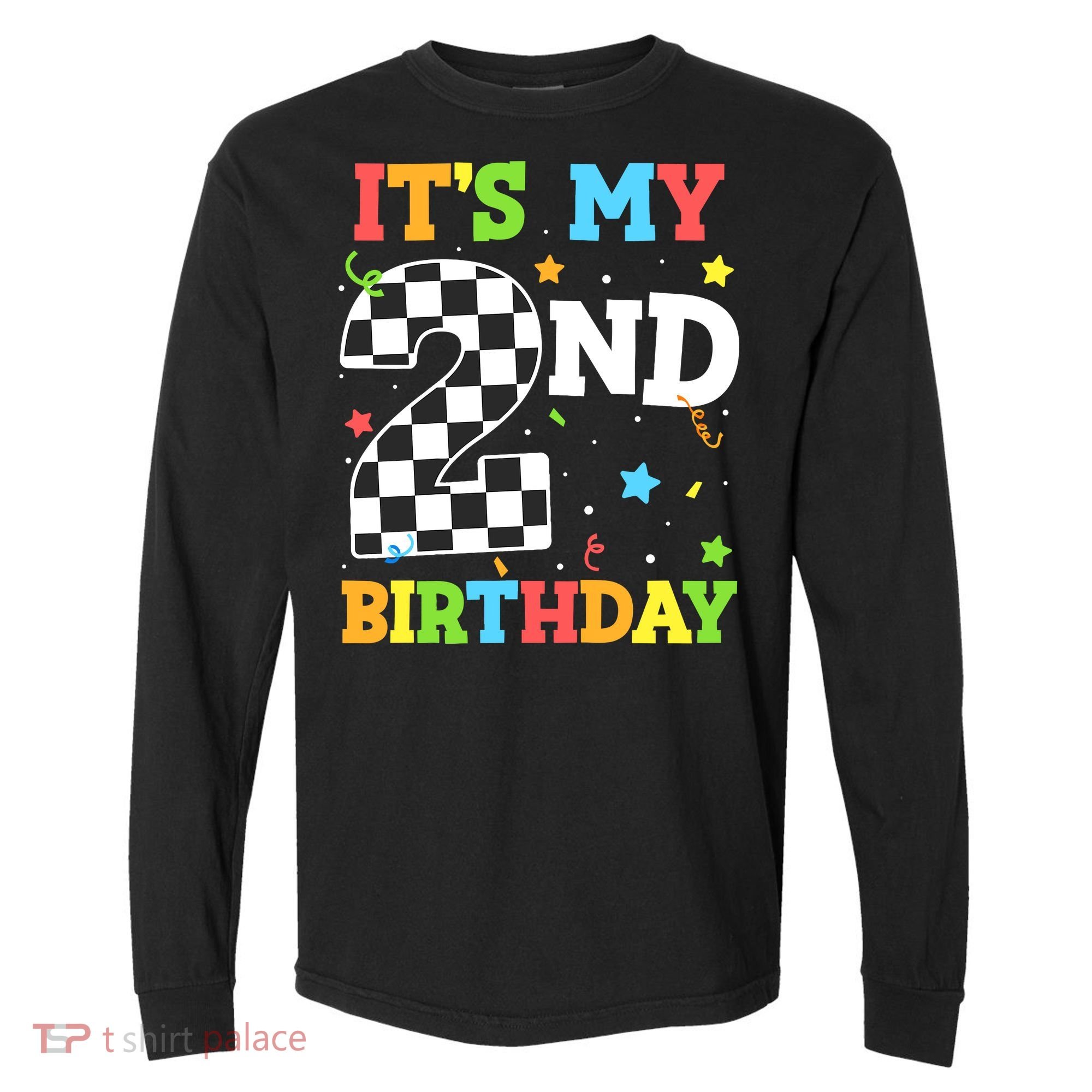 ItS My 2nd Birthday Boy 2 Two Racing Car Flag Race Car Comfort Colors Heavyweight Long Sleeve T-Shirt