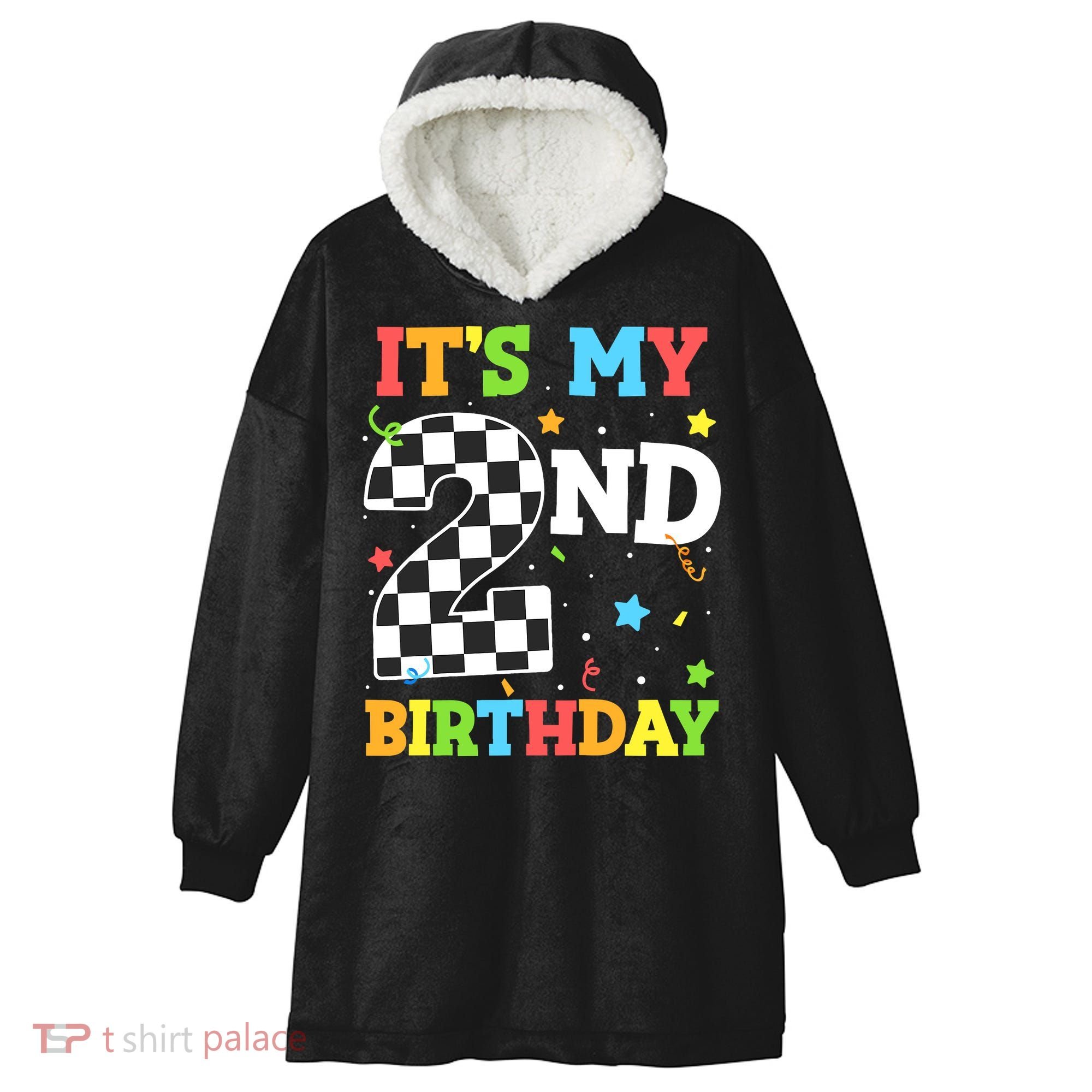 ItS My 2nd Birthday Boy 2 Two Racing Car Flag Race Car Hooded Wearable Blanket