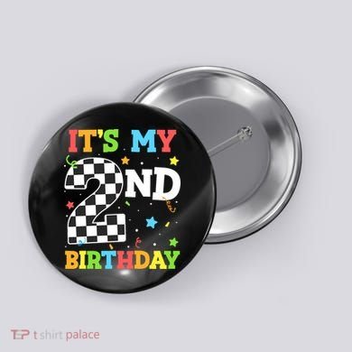 ItS My 2nd Birthday Boy 2 Two Racing Car Flag Race Car Button