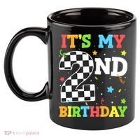 ItS My 2nd Birthday Boy 2 Two Racing Car Flag Race Car 11oz C Handle Ceramic Mug thumb 2