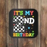 ItS My 2nd Birthday Boy 2 Two Racing Car Flag Race Car Coaster thumb 0