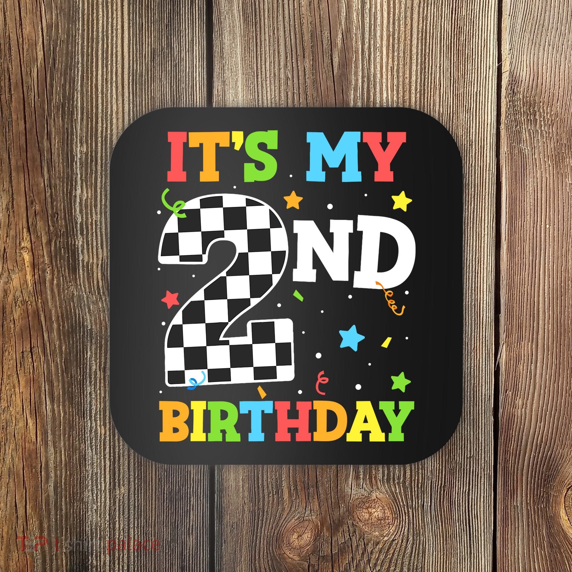 ItS My 2nd Birthday Boy 2 Two Racing Car Flag Race Car Coaster
