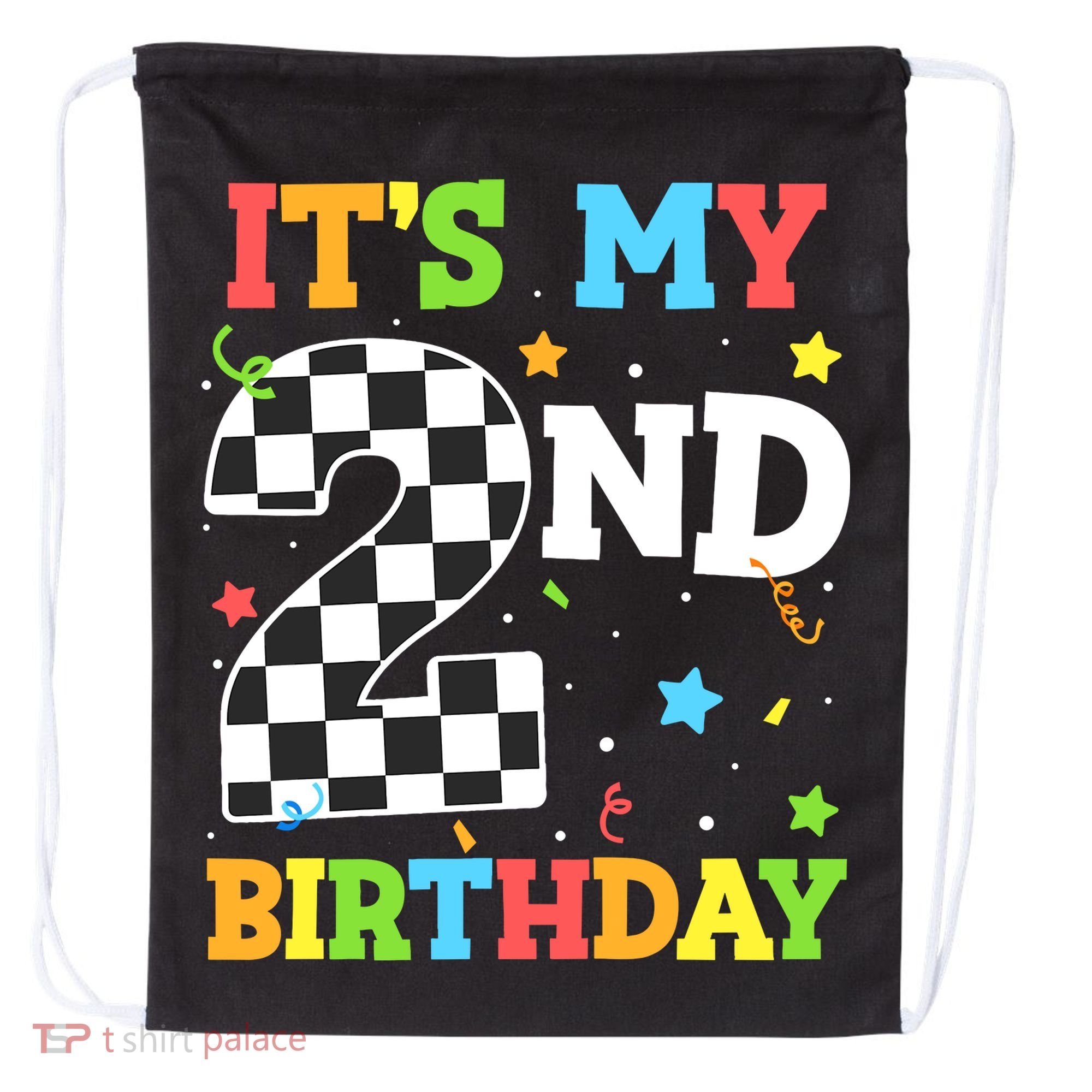 ItS My 2nd Birthday Boy 2 Two Racing Car Flag Race Car Drawstring Bag