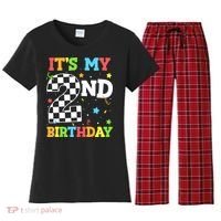 ItS My 2nd Birthday Boy 2 Two Racing Car Flag Race Car Women's Flannel Pajama Set thumb 0