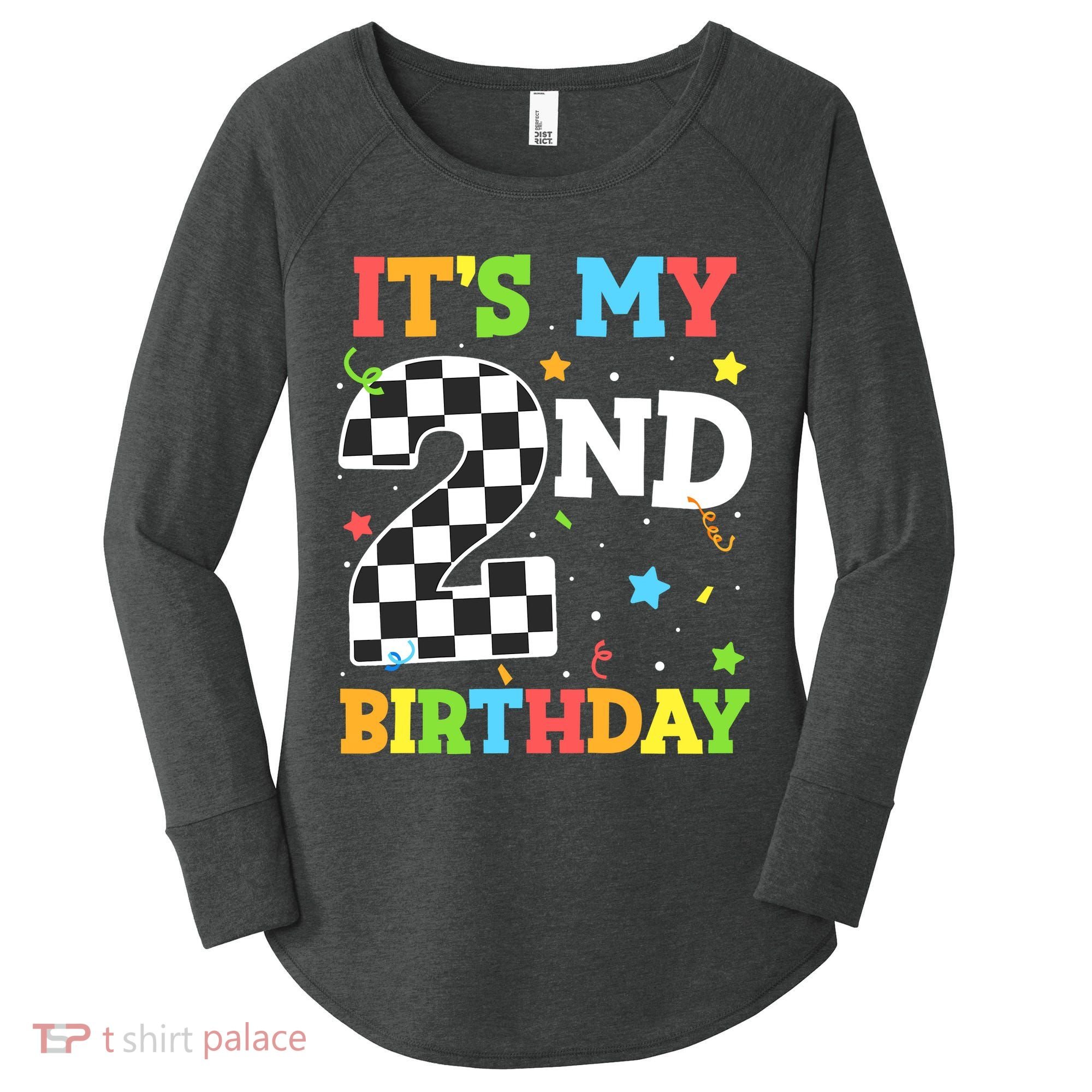 ItS My 2nd Birthday Boy 2 Two Racing Car Flag Race Car Women's Perfect Tri Tunic Long Sleeve Shirt