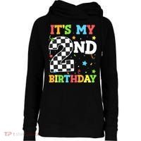 ItS My 2nd Birthday Boy 2 Two Racing Car Flag Race Car Womens Funnel Neck Pullover Hood thumb 0