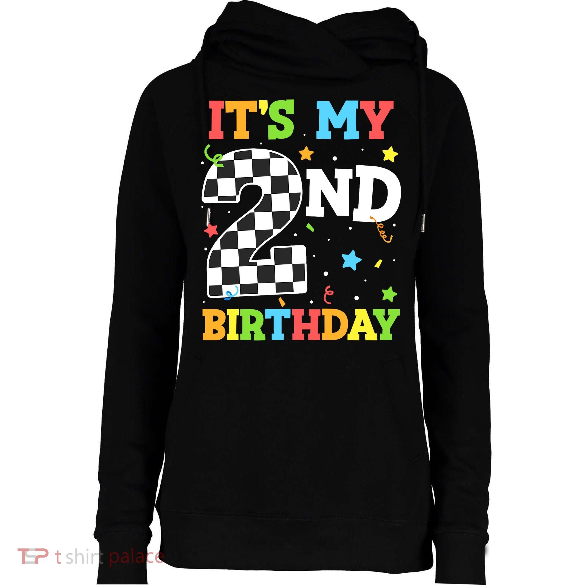 ItS My 2nd Birthday Boy 2 Two Racing Car Flag Race Car Womens Funnel Neck Pullover Hood