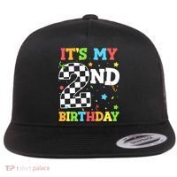 ItS My 2nd Birthday Boy 2 Two Racing Car Flag Race Car Flat Bill Trucker Hat thumb 0
