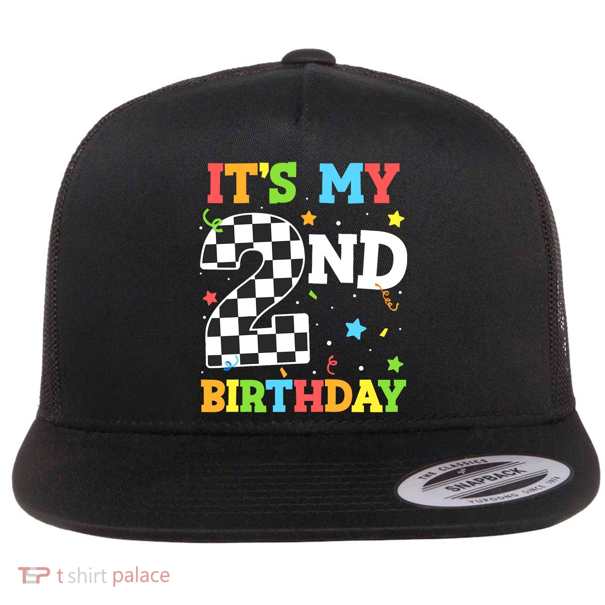 ItS My 2nd Birthday Boy 2 Two Racing Car Flag Race Car Flat Bill Trucker Hat