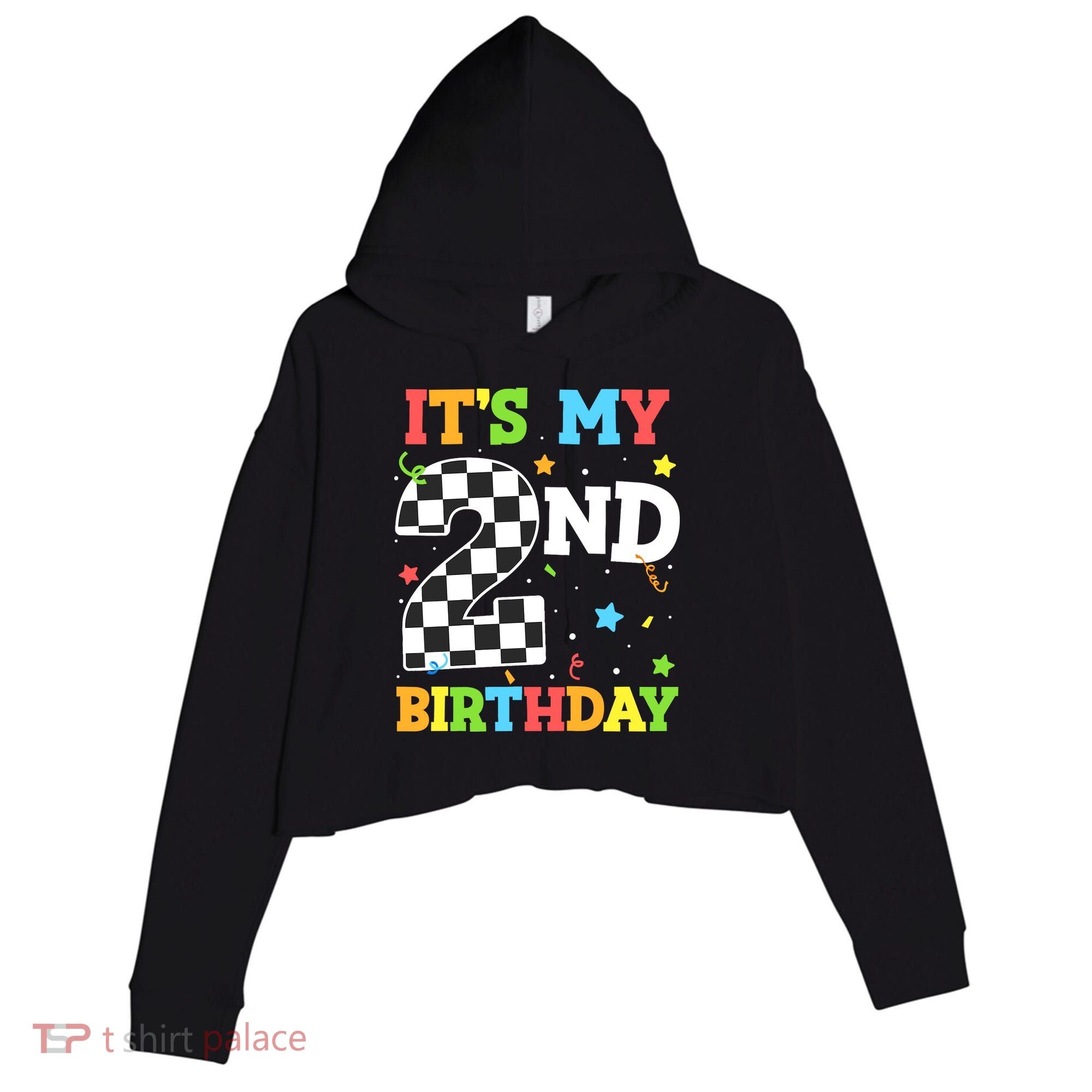 ItS My 2nd Birthday Boy 2 Two Racing Car Flag Race Car Crop Fleece Hoodie