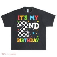 ItS My 2nd Birthday Boy 2 Two Racing Car Flag Race Car Urban Oversized Heavyweight T-Shirt thumb 0