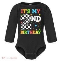 ItS My 2nd Birthday Boy 2 Two Racing Car Flag Race Car Baby Long Sleeve Bodysuit thumb 0
