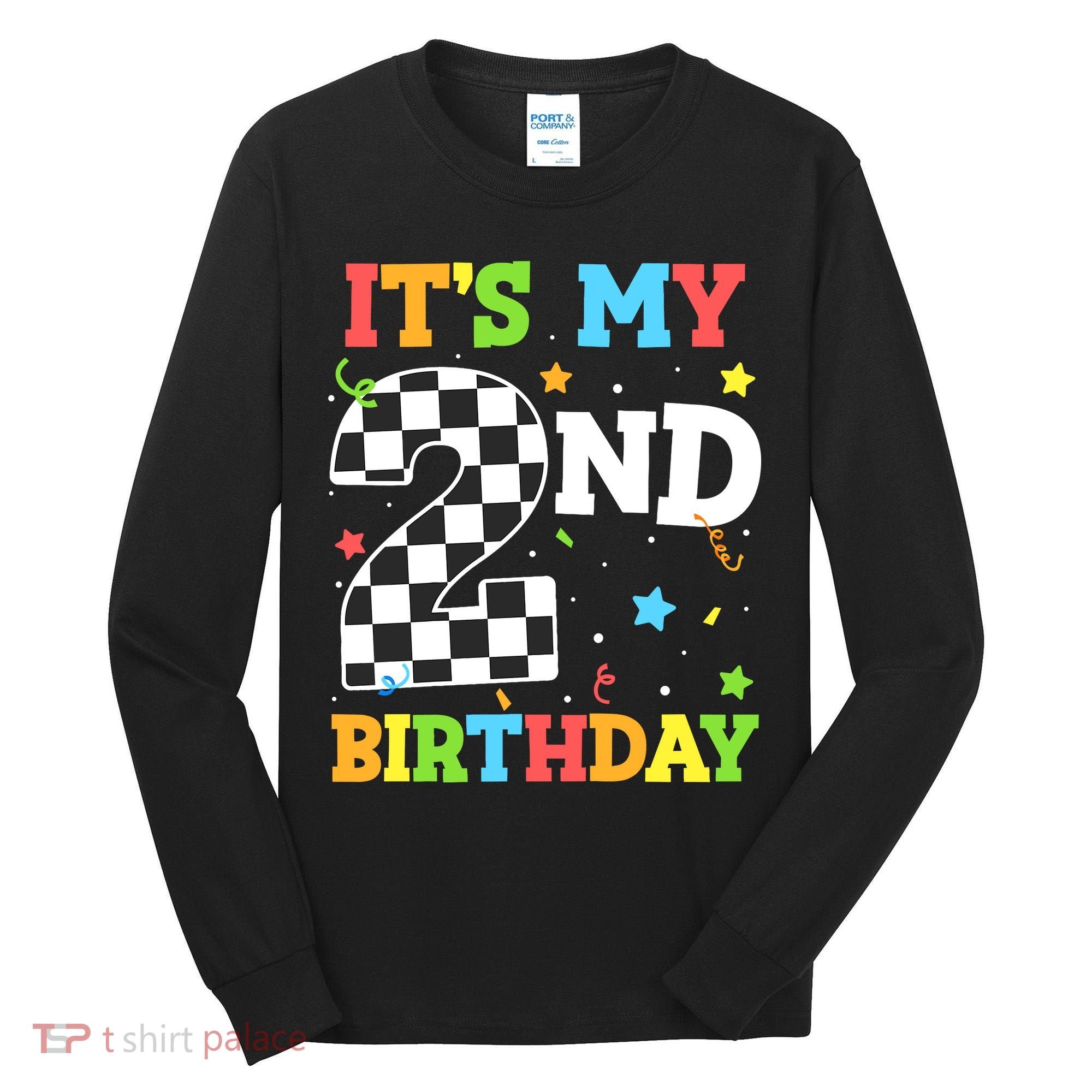 ItS My 2nd Birthday Boy 2 Two Racing Car Flag Race Car Tall Long Sleeve Shirt