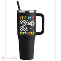 ItS My 2nd Birthday Boy 2 Two Racing Car Flag Race Car 40oz Vacuum Insulated Stainless Steel Travel Tumbler thumb 0