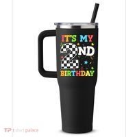 ItS My 2nd Birthday Boy 2 Two Racing Car Flag Race Car 40oz Vacuum Insulated Stainless Steel Travel Tumbler thumb 2