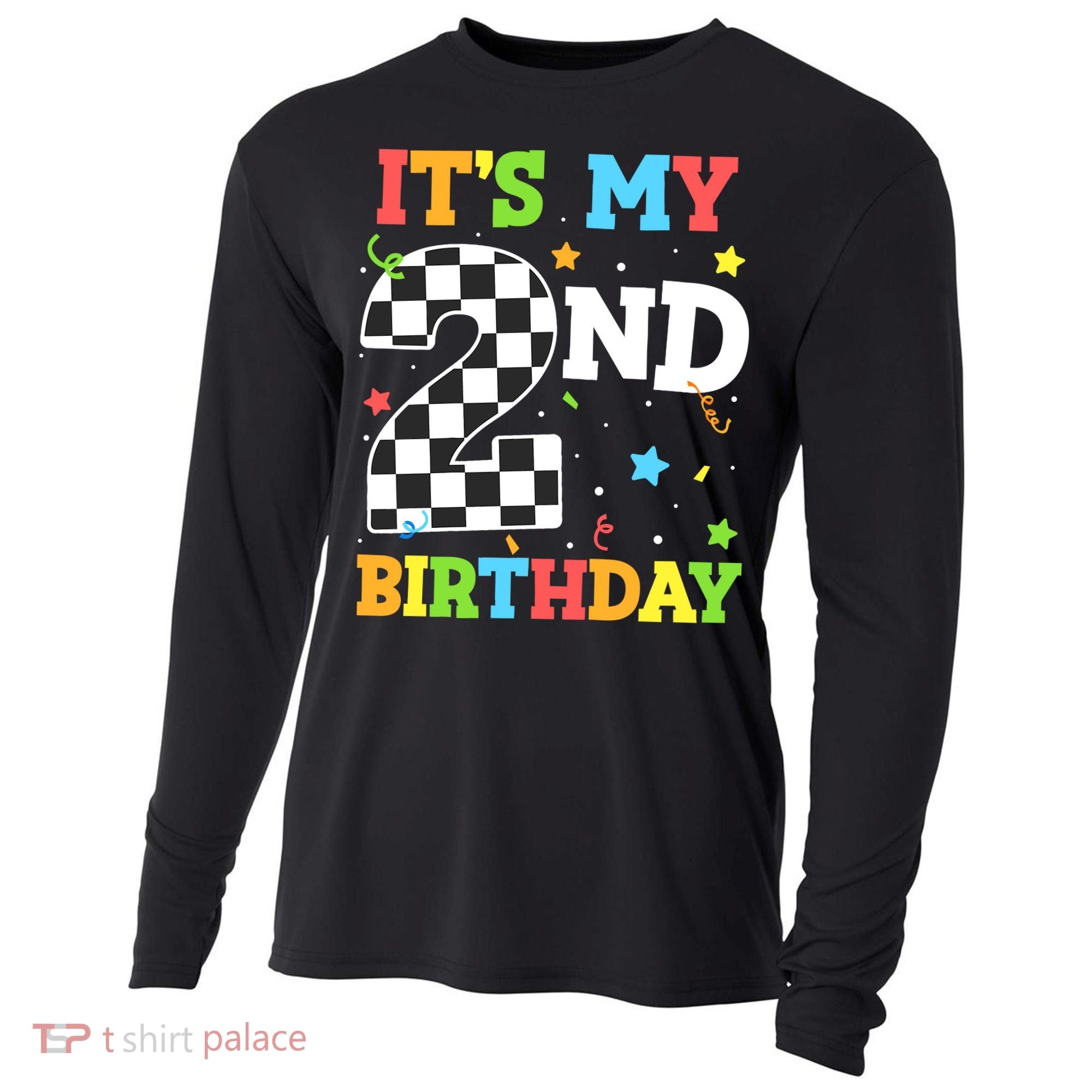 ItS My 2nd Birthday Boy 2 Two Racing Car Flag Race Car Cooling Performance Long Sleeve Crew