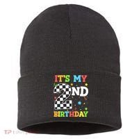 ItS My 2nd Birthday Boy 2 Two Racing Car Flag Race Car Sustainable Knit Beanie thumb 0