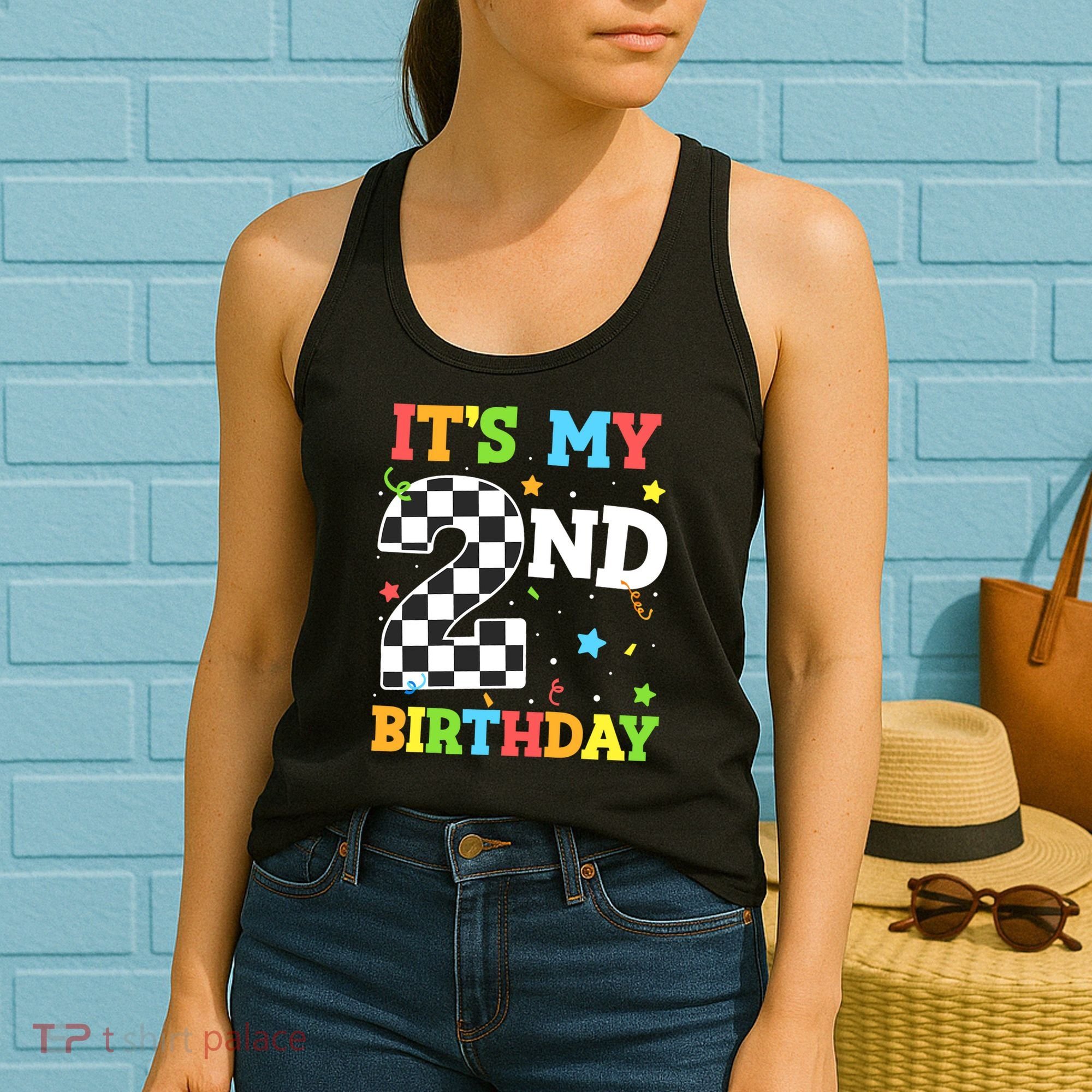 ItS My 2nd Birthday Boy 2 Two Racing Car Flag Race Car Women's Tank Top